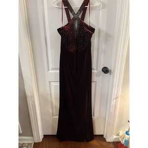 City Vibe Sz 17 Red Velvet Sleeveless Embellished Dress Long Gown Slit Prom‎
